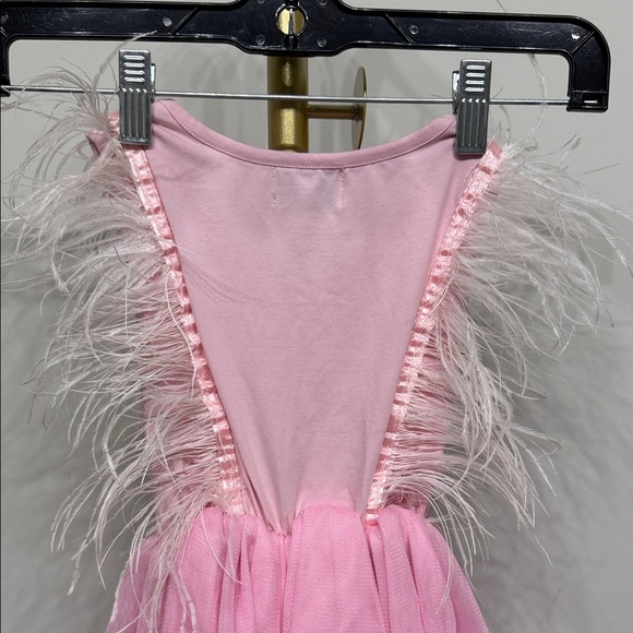 LOLA AND THE BOYS Size 6 Feather Sleeve Tired Tulle Dress Bubble Gum Pink - Picture 7 of 10